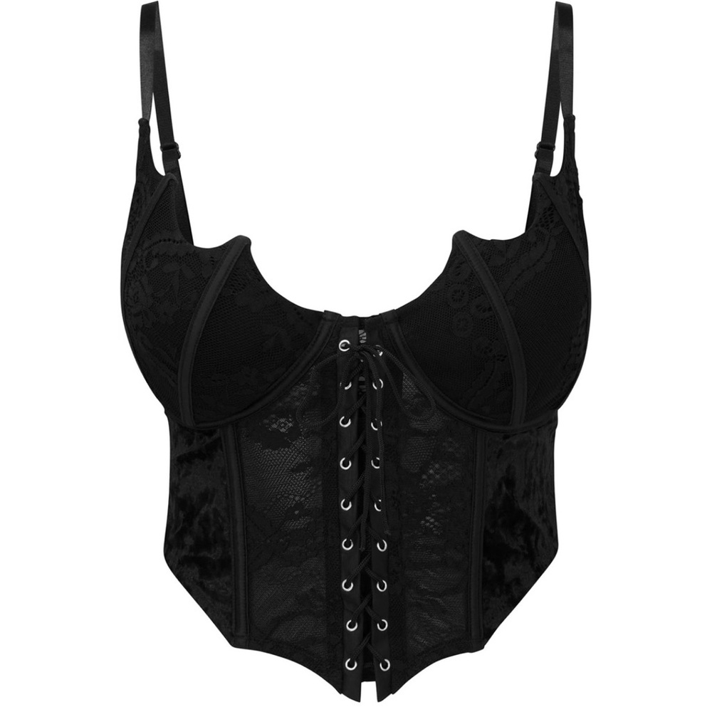 KILLSTAR Fang Lace‎ Bustier Corset Top Black Velvet Lace Goth Plus 3XL NWT